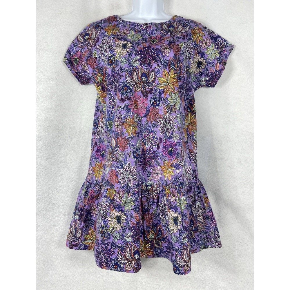 Jude Connally Dress Womens XL Purple Shift Short Sleeve Floral Cotton Tiered